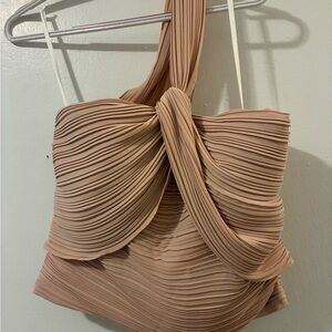 H by Halston Pleated Tan Blouse